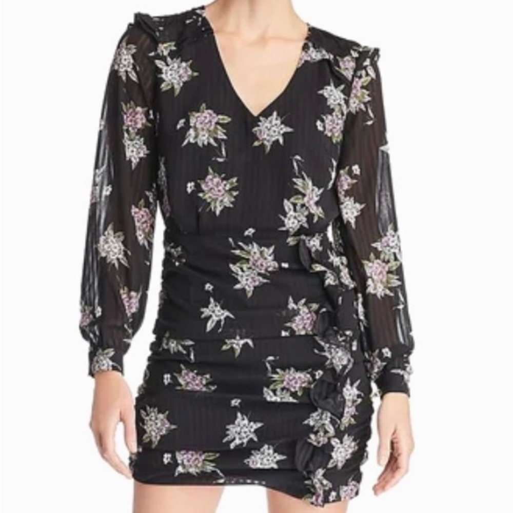 ANTHEA FLORAL PRINT RUFFLED LONG SLEEVE MINI DRESS
